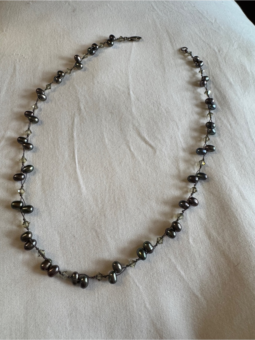 Handcrafted Black Pearl Beaded Necklace With Swarvorski Crystals